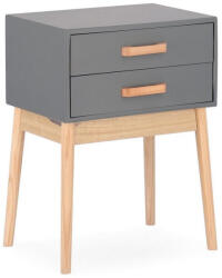 Bizzotto Noptiera lemn 2 sertare gri natur Ordinary 43x30x58.5 cm (0740052)