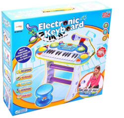 AS Instrument muzical pianina electronica malplay cu scaun si microfon 45 cm inaltime albastru