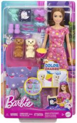 Mattel Barbie Papusa Barbie Family Set Petrecere cu 2 Catelusi Color Change (MTHXN01) - edanco Papusa Barbie