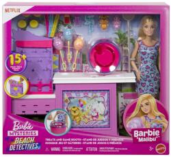 Mattel Barbie Mysteries Detectivi pe Plaja Set Cabina de Jocuri si Papusa Barbie Malibu cu Accesorii (MTJFV67) Papusa Barbie