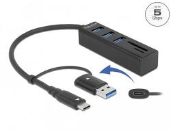 Delock 3 Port USB 3.2 Gen 1 Hub + SD és Micro SD kártyaolvasó USB Type-C vagy A-típusú USB konnekto (63859)