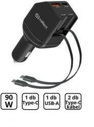 Cellect Autós töltő 2 fix kábel 90W fekete (MPCB-PD90WC-BK)