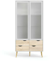 Tempo Vitrines szekrény, fehér/tölgy sonoma, OSLO 75462