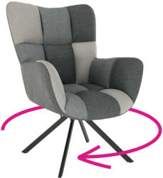 TEMPO KONDELA Dizájnos forgó fotel, patchwork/fekete, KOMODO - pepita