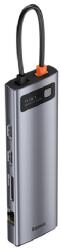 Baseus Type-C HUB 11in1 (aktív, 3 USB+Type-C+RJ45+2 HDMI+VGA+3.5mm jack, SD/microSD kártyolvasó) SÖTÉTSZÜRKE
