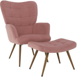TEMPO KONDELA Fotel lábtartóval, rózsaszín Velvet szövet/tölgy, HABEN - pepita