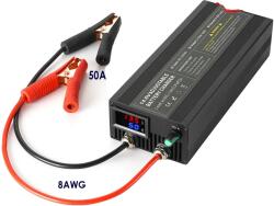 12V 50A LIFEPO4 töltő, állítható áram 0-50A, háromlépcsős töltési mód, 14.6 V 50A klip, EU dugó