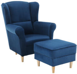 TEMPO KONDELA Füles fotel puffal, szövet kék, ASTRID