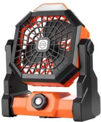  Kempingventilátor, USB újratölthető, állítható sebesség, narancssárga