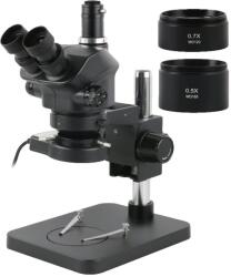 Sztereó mikroszkóp, trinokuláris kialakítás, nagy felbontású megvilágítás, 7-50X A készlet