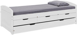 TEMPO KONDELA Ágy kihúzható pótággyal, Fehér, Tömörfa, 90x200, MARINELLA NEW - pepita