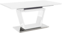 TEMPO KONDELA Étkezőasztal, nyitható, fehér extra magasfényű/acél, 160-220x90 cm, PERAK - pepita