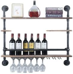  Bortartó, 3 szintes kivitel, fa és vas anyag, méretek 92x20x89 cm, falra szerelhető, összeszerelés szükséges