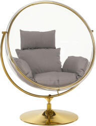 TEMPO KONDELA Függő fotel állvánnyal, átlátszó/arany/szürke, BUBBLE NEW TYP 2