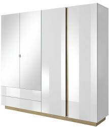 TEMPO KONDELA Szekrény tükörrel, fehér/grandson tölgy/fehér magasfényű, CITY - pepita