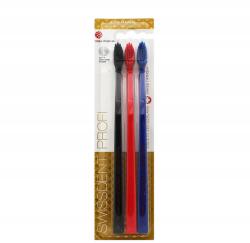 Swissdent Profi Colours fogkefék puha-közepes fekete, piros, kék 3 db (7640126196121)