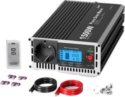  Tiszta szinuszos inverter, LCD képernyő, távirányító, 1500 W, 220 V, 24 V