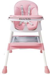 Baba etetőszék, 5 pontos biztonsági heveder, állítható kivitel, rózsaszín