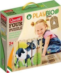 Quercetti Playbio Háztáji Állatok 4 Az 1-ben Fahasáb Puzzle - Lányoknak és Fiúknak, 2 éves kortól (476488) (476488)