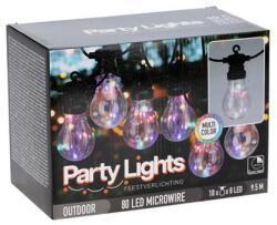 ProGarden 14, 5 m 160 Micro LED 20 Gömb Időzíthető Lámpafüzér, Hosszabbítható Teraszvilágítás, Időjárásálló, Ip44, Színes