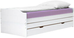 TEMPO KONDELA Ágy kihúzható pótágyakkal, Fehér, Tömörfa, 90x200, FLOPY - pepita