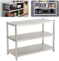  3 szintes polc, rozsdamentes acél, nagy teherbírású, nedvességálló, helytakarékos kialakítás