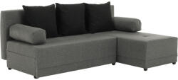TEMPO KONDELA Sarokülőgarnitúra, J allású, ágyfunkcióval, szövet szürke/ párnák fekete, MEXX