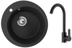 Ulgran U-405-344 Gránit Mosogatótálca és Gamma DECO Mosogató Csaptelep Szett - Matt Fekete (U-405-344-BD-BK) - watermarkt