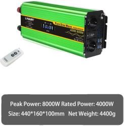 Power Inverter, Pure Sine Wave, USB kimenet, 12V LCD 2EU