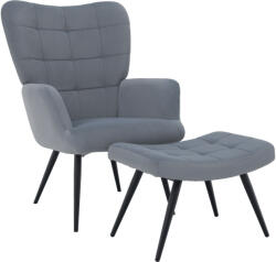 TEMPO KONDELA Fotel lábtartóval, szürke Velvet szövet/fekete, HABEN