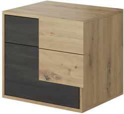TEMPO KONDELA Éjjeliszekrény, fekete norvég fenyő/artisan tölgy, BAFRA - pepita