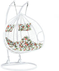 TEMPO KONDELA Függő dupla fotel, fehér/minta virág, DALVEA 2 NEW