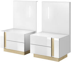 TEMPO KONDELA 2 éjjeliszekrény, fehér/grandson tölgy/fehér magas fényű, CITY - pepita