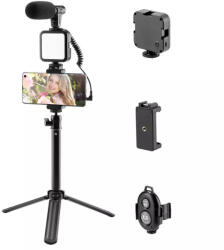 MRG Selfie Stick Pentru Video MRG MAY49Z, cu Lumina LED 5W, Microfon Cardioid, Trepied Pliabil, Suport Telefon, Selfie Stick si Telecomanda