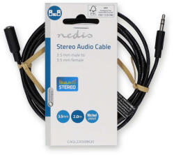 Nedis CAGL22050BK20 sztereó audio hosszabbító kábel, 3.5 mm apa-3.5 mm anya, 2 m, fekete