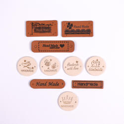 Takoy Műbőr címkék Handmade fehér/barna - 10 db-os csomagolásban
