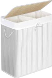 SONGMICS Bambusz szennyeskosár 100L, 2 rekeszes ruhakosár mosható zsákkal (LCB64WT) - bontour