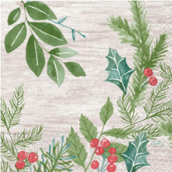DUNI Winter Greenery karácsonyi papírszalvéta, 33 × 33 cm, 3 rétegű, 50 db/csomag