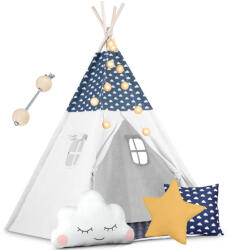 Nukido Teepee Indián sátor - játszósátor gyerekeknek lámpával , szőnyeggel és párnákkal , sötétkék és fehér - Nukido (740424)