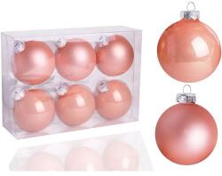  Üveg karácsonyfadísz gömb, barack színű fényes és matt, 7cm, 6db