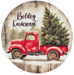  Nyomtatott fa tábla koszorú közép - Autós karácsonyi 14, 8cm - koszorú díszítéséhez