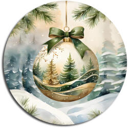 Nyomtatott fa tábla koszorú közép - Karácsonyi zöld téma koszorú közép 11, 8cm - papelito