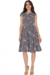 RohBoutique Rochie clos, Albastru cu imprimeu florală si buzunare, Roh DR4759