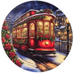  Nyomtatott fa tábla koszorú közép - Karácsonyi villamos 14, 8cm