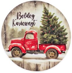  Nyomtatott fa tábla koszorú közép - Autós karácsonyi 14, 8cm