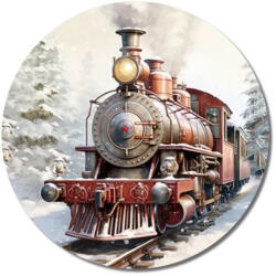  Nyomtatott fa tábla koszorú közép - Karácsonyi vonat 14, 8cm - csinaldmagadshop