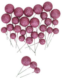  Csillámos gömb pick sötét rózsaszín 30db/cs