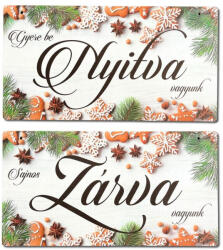  Nyomtatott fa tábla - Zárva-Nyitva tábla - téli mézeskalácsos 24, 3x13cm - csinaldmagadshop