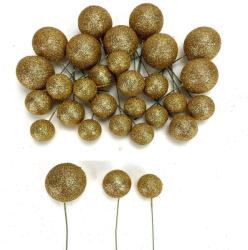  Csillámos gömb pick arany 30db/cs