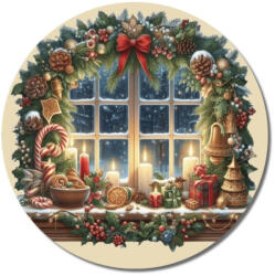  Nyomtatott fa tábla koszorú közép - Karácsonyi ablak gyertyás 11, 8cm - csinaldmagadshop